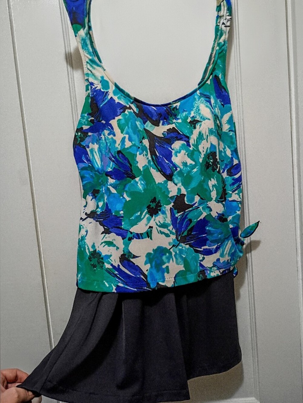 1-pc Tankini Dress Swimsuit Blue, Aqua & White with Black Skirt Plus Size Azul